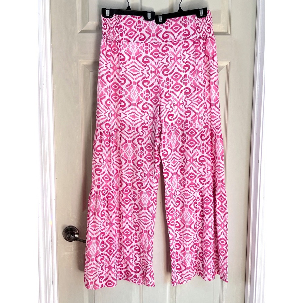 Nanette Nanette Lepore Wide Leg Pants L Womens Tiered Ikat Pink Boho Palazzo